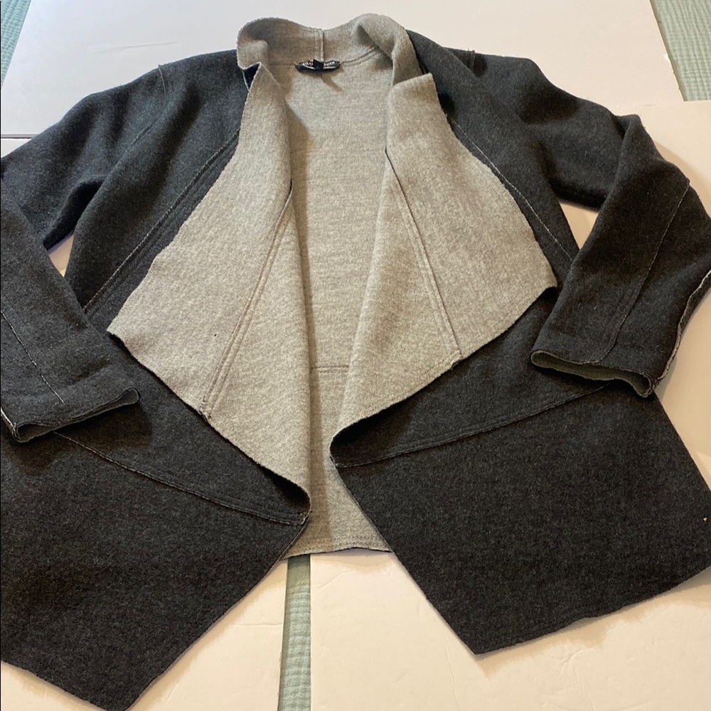 Eileen Fisher Long Line Charcoal & Grey Kimono Felted Wool Jacket